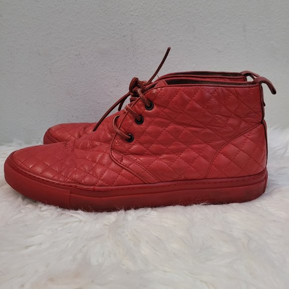DEL TORO RED LEATHER QUILTED HIGH TOP CHUKKA SNEAKER US MENS 12 HIGH TOP - Picture 5 of 14